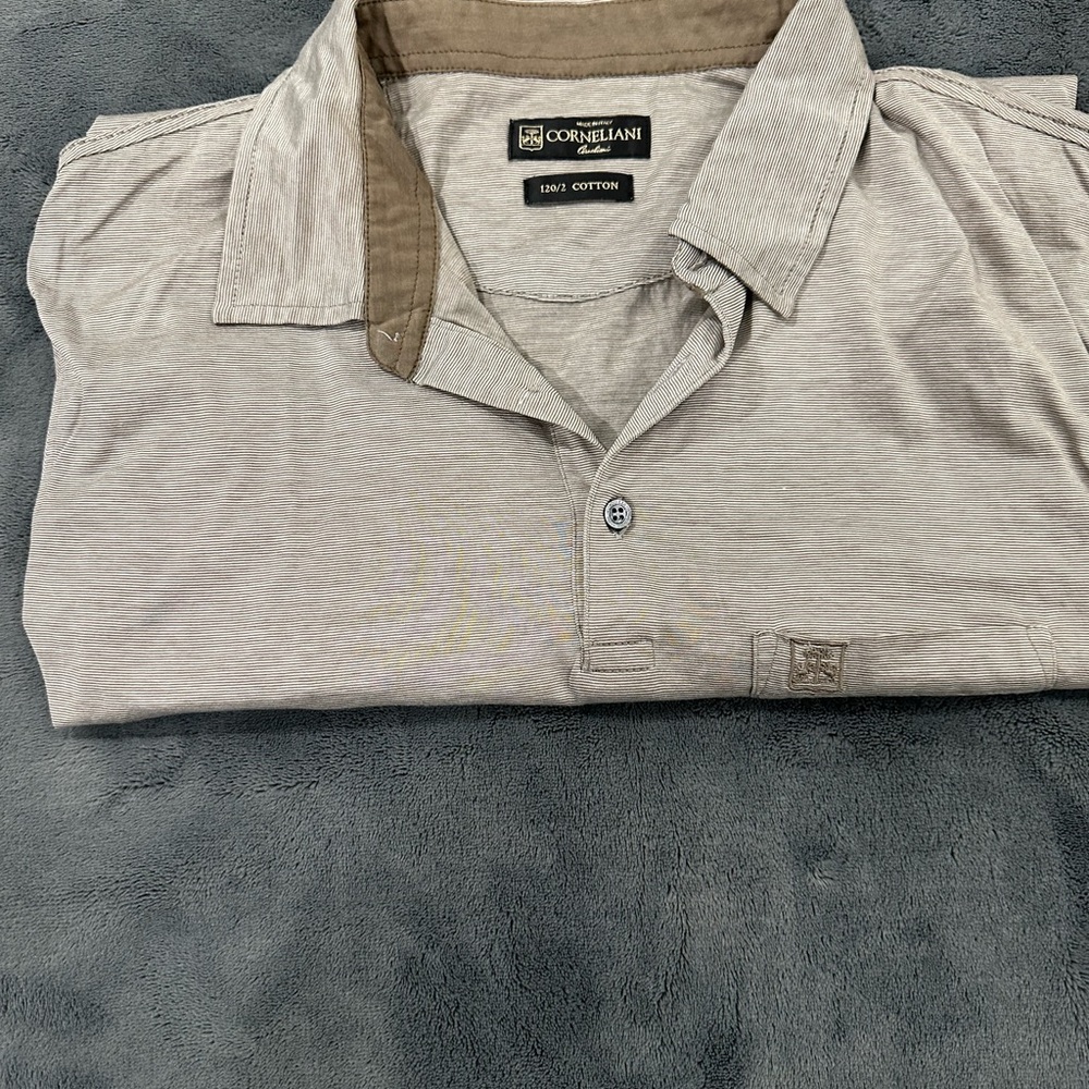 Corneliani Men's Light Gray and Brown Shirt